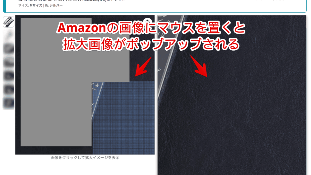 PCウェブサイト版「Amazon」で画像にマウスを置いた時表示される拡大ウィンドウ画像2