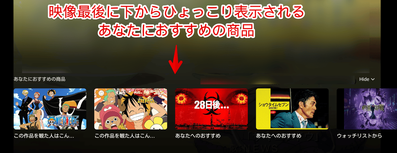 PC版プライムビデオの最後に表示される「あなたにおすすめの商品」画像