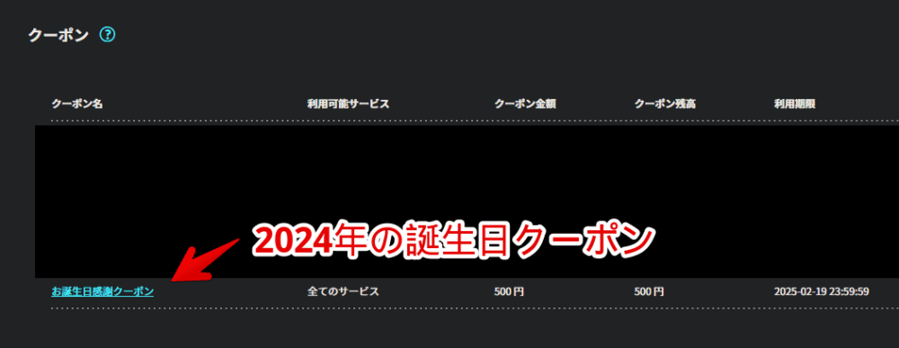 2024年の誕生日に届いた「ConoHa」の500円クーポン画像