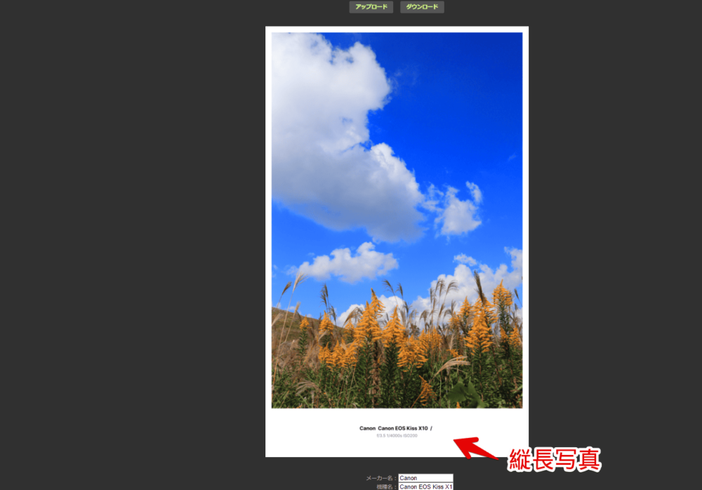 「ExifFrame」に縦長写真をアップロードした画像