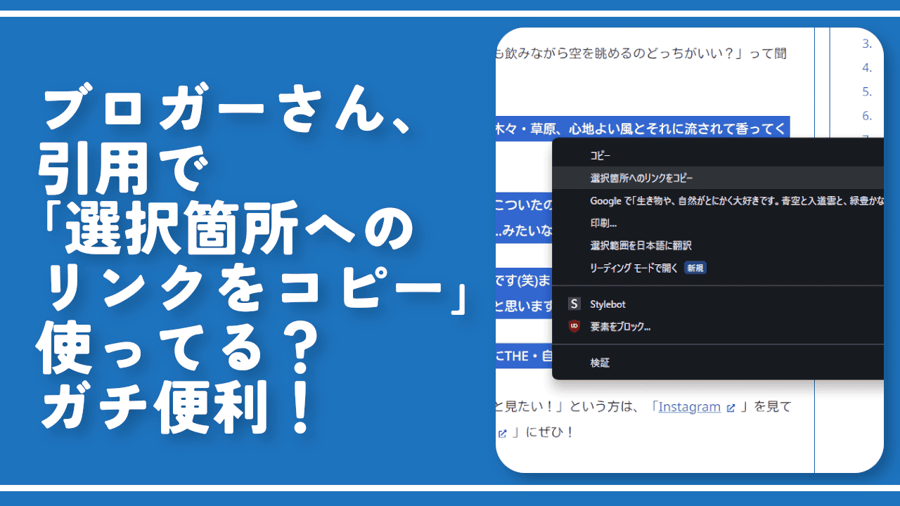 ブロガーさん、引用で「選択箇所へのリンクをコピー」使ってる？ガチ便利！