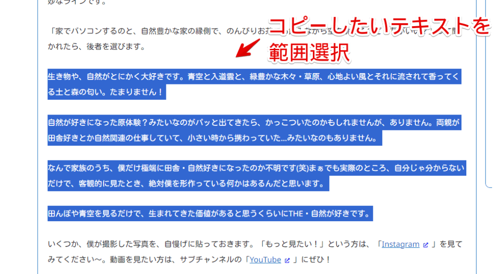 「選択箇所へのリンクをコピー」機能を利用する手順画像1