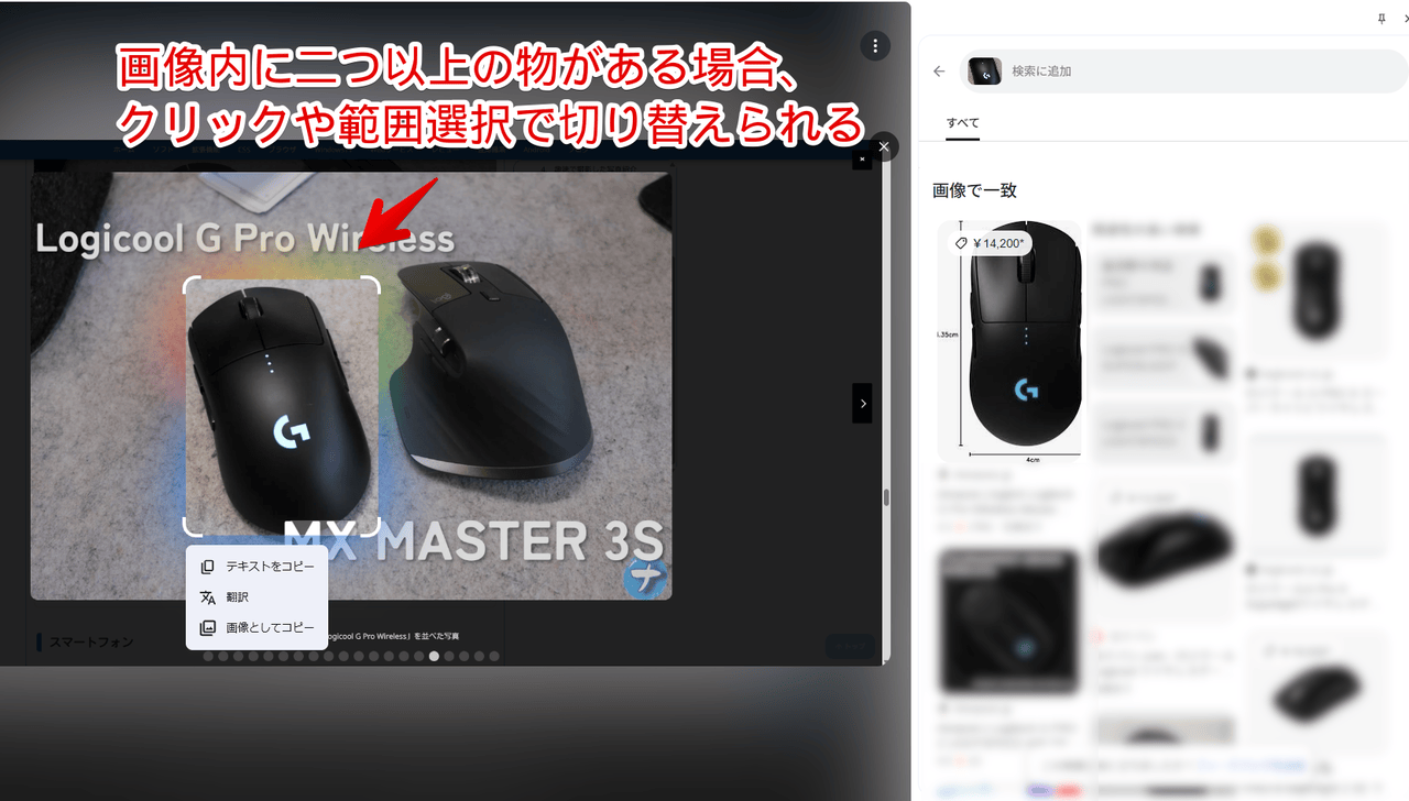 PC版ChromeのGoogleレンズで調べた画像に二つの物が映っている画像