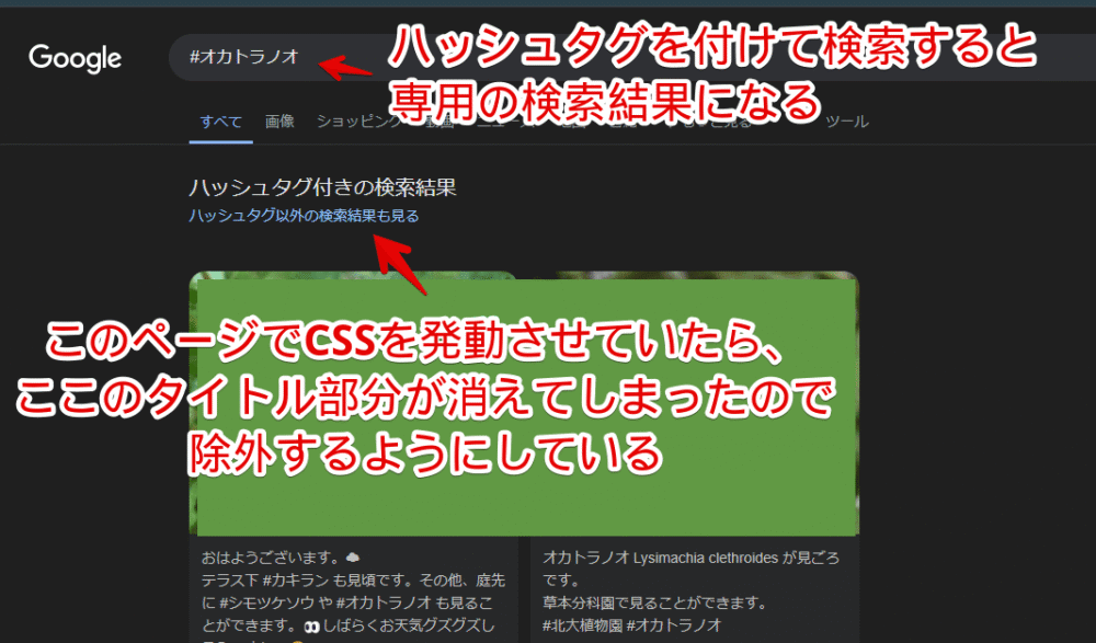 Googleの「#を含む投稿」ページ画像