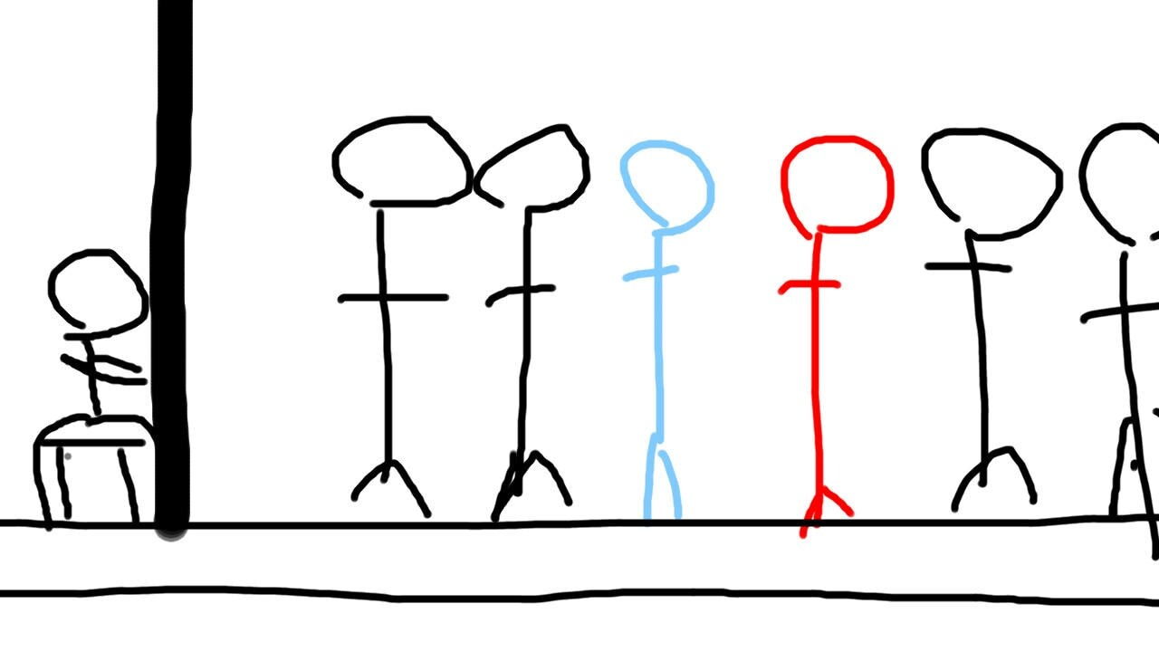 ラグビー観戦の時狭い道を歩いているイラスト画像