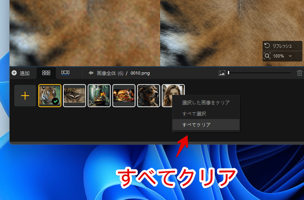 「Aiarty Image Enhancer」に最初から登録されているサンプル画像を削除する手順画像