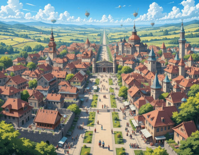 「Aiarty Image Enhancer」ソフトで拡大する前の異世界村をイメージしたAI横長イラスト画像