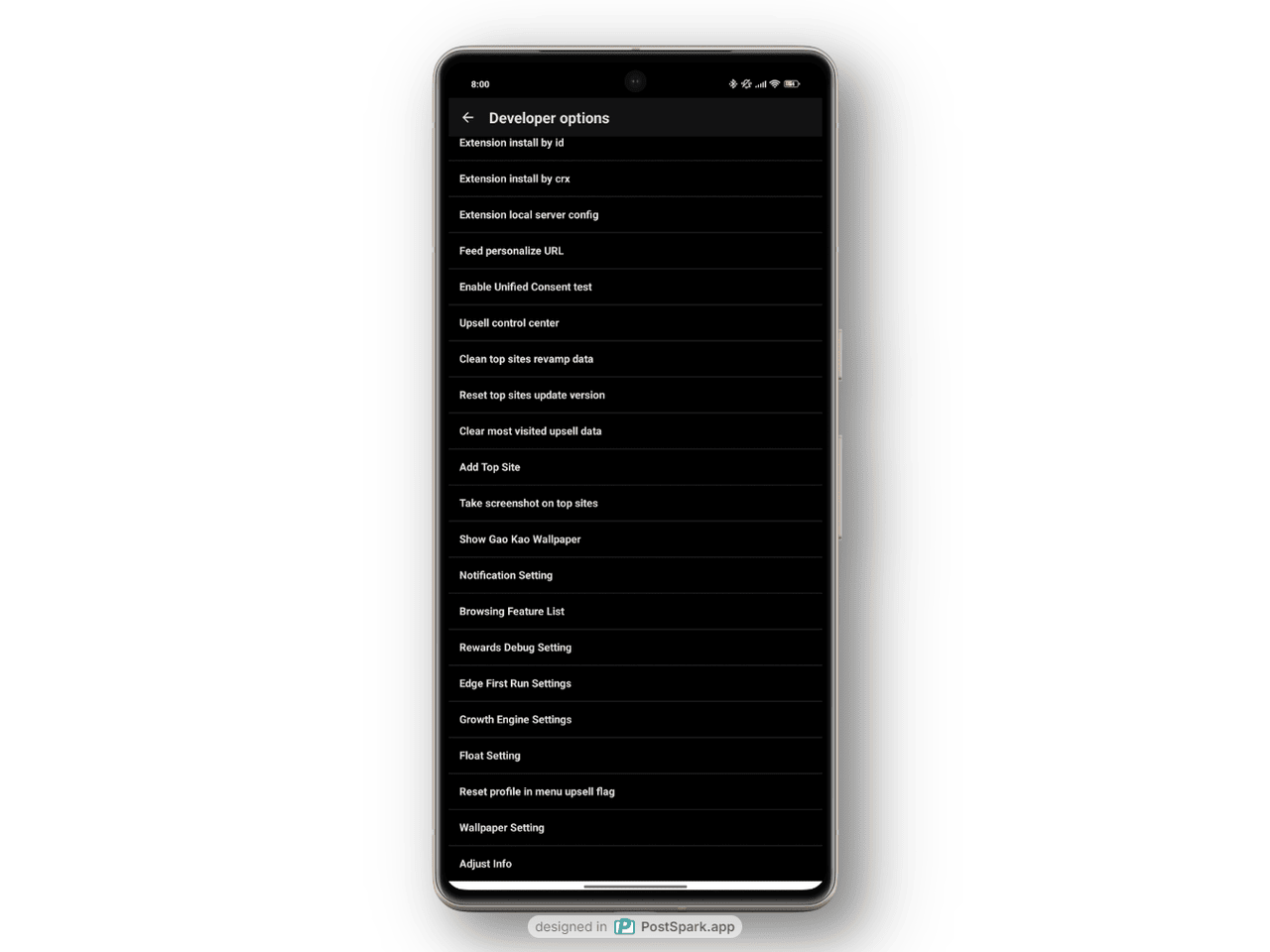 Android版「Microsoft Edge」の開発者向けオプション画像
