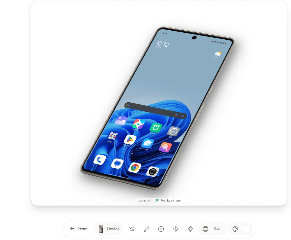 「PostSpark」のデバイスモックアップを斜めに回転させた画像