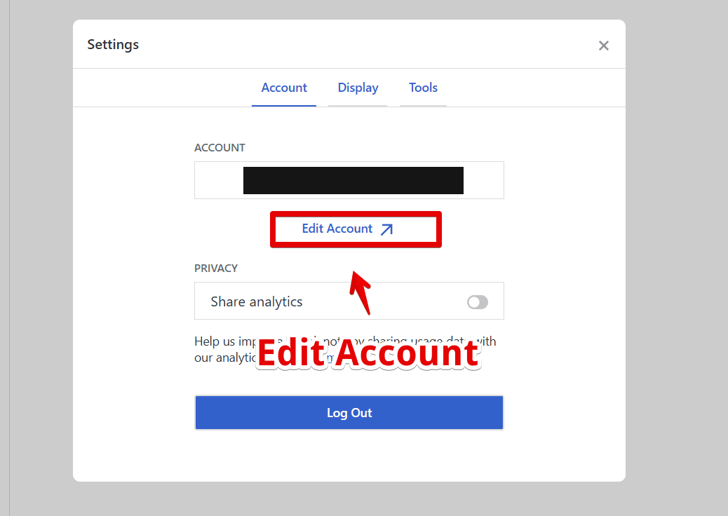 PC版「Simplenote」の「Edit Account」を開く手順画像