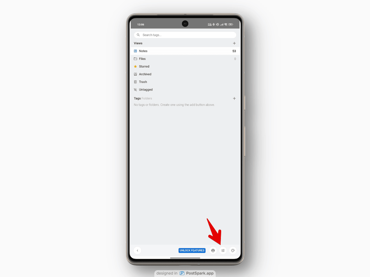 スマホアプリ版「Standard Notes」の設定を開く手順画像