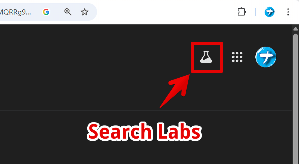 PC版「Google」の右上にある「Search Labs」アイコンを押す手順画像