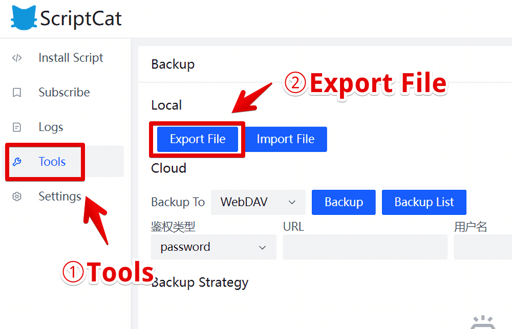 「ScriptCat」拡張機能のスクリプトをバックアップ保存する手順画像