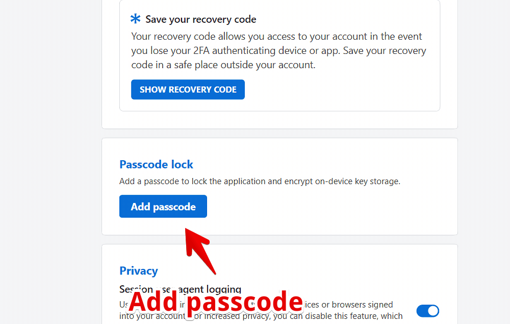 PC版「Standard Notes」の設定から「Passcode lock」を追加する手順画像