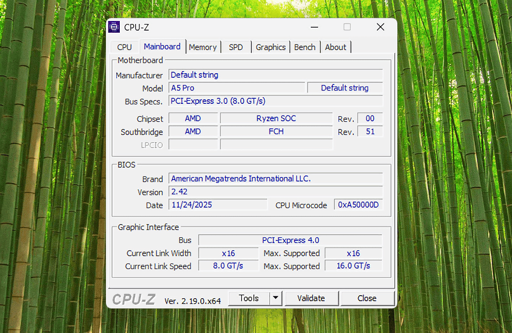 GEEKOM A5 Pro 2026のCPU-Z(メインボードページ)