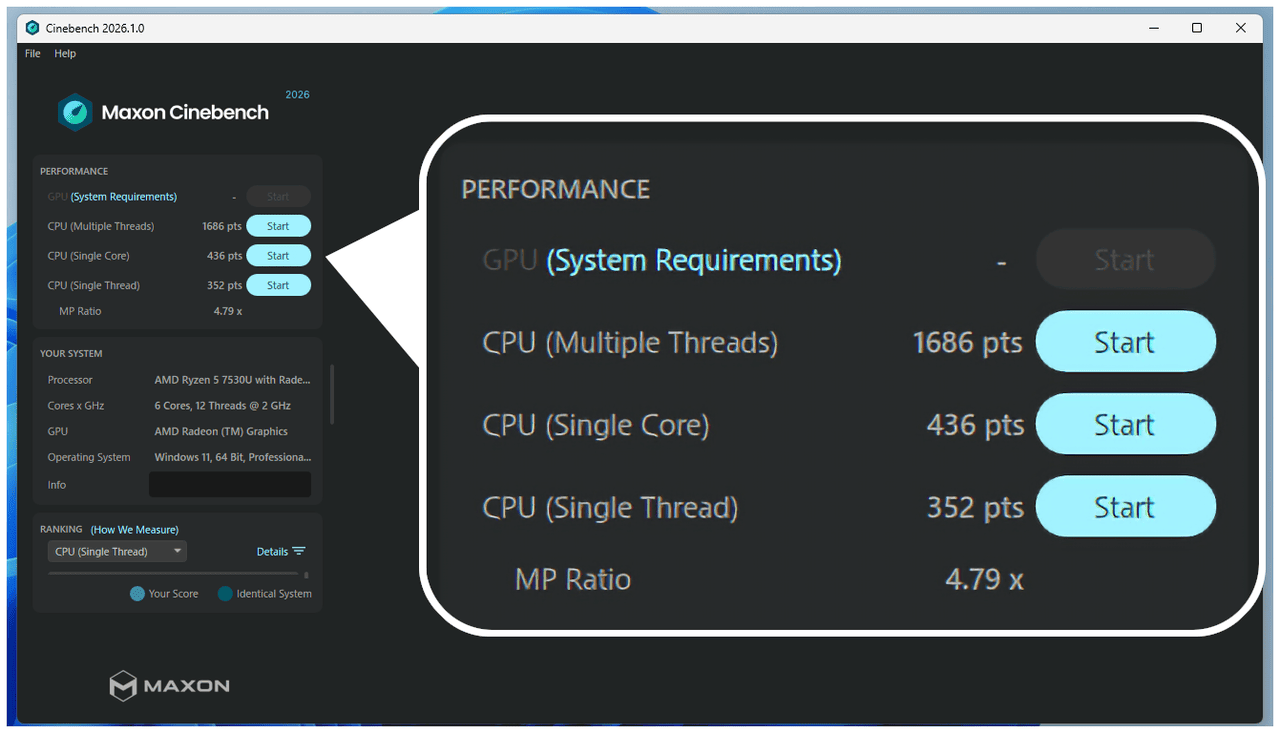GEEKOM A5 Pro 2026のCinebench 2024結果