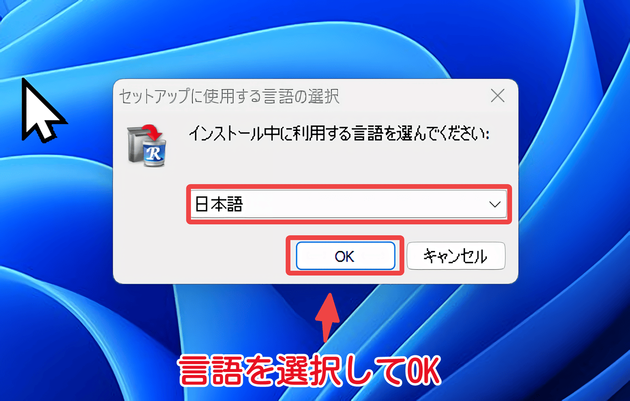 「Revo Uninstaller」のセットアップに使用する言語の選択